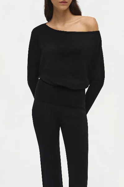 Simkhai Lavina Draped Off-shoulder Sweater In Black In Black