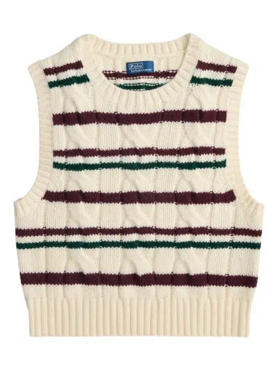 Polo Ralph Lauren Cropped Striped Cable-knit Wool And Cashmere-blend Vest In Multi