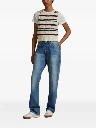 Polo Ralph Lauren Cropped Striped Cable-knit Wool And Cashmere-blend Vest In Multi
