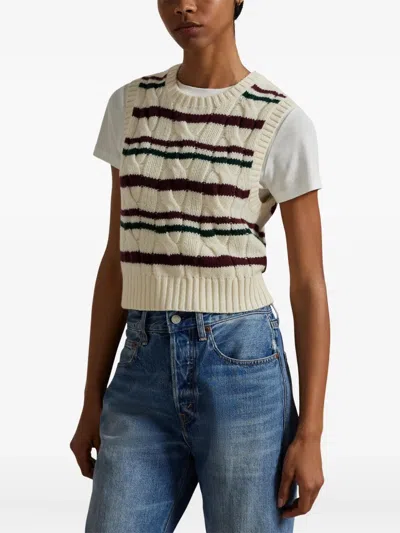 Polo Ralph Lauren Cropped Striped Cable-knit Wool And Cashmere-blend Vest In Multi
