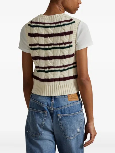 Polo Ralph Lauren Cropped Striped Cable-knit Wool And Cashmere-blend Vest In Multi