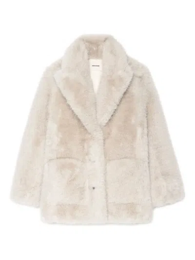 Zadig & Voltaire Womens Ecru Fleur Classic-collar Faux-fur Coat In Neutral