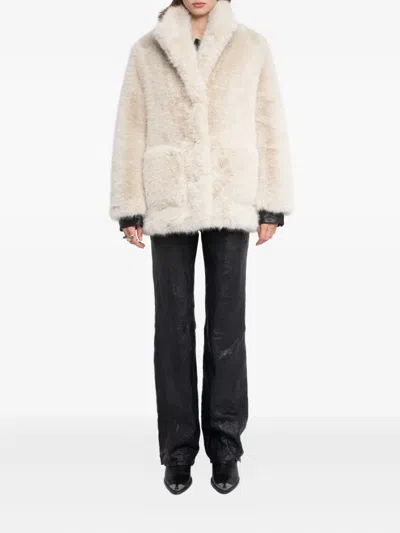 Zadig & Voltaire Womens Ecru Fleur Classic-collar Faux-fur Coat In Neutral