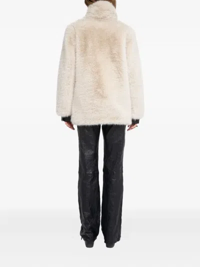 Zadig & Voltaire Womens Ecru Fleur Classic-collar Faux-fur Coat In Neutral