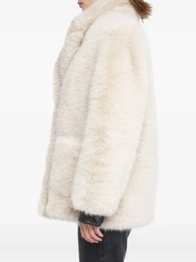 Zadig & Voltaire Womens Ecru Fleur Classic-collar Faux-fur Coat In Neutral