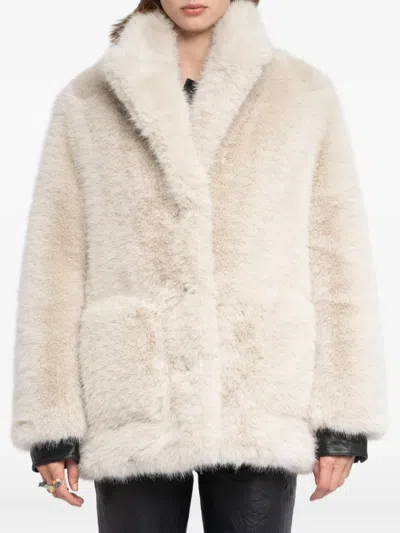 Zadig & Voltaire Womens Ecru Fleur Classic-collar Faux-fur Coat In Neutral
