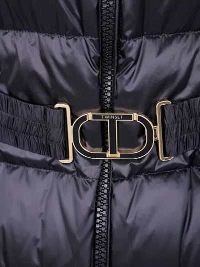 Twinset Twin-set Long Padded With Belt In Blue