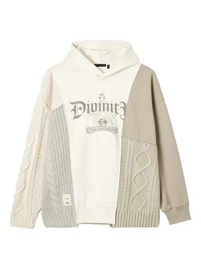 绞花针织拼贴设计连帽衫