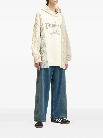 绞花针织拼贴设计连帽衫