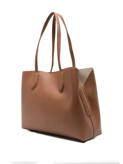 Twinset Structured Tote Bag With Smooth Pebbled Texture And Metallic Detail In Brown