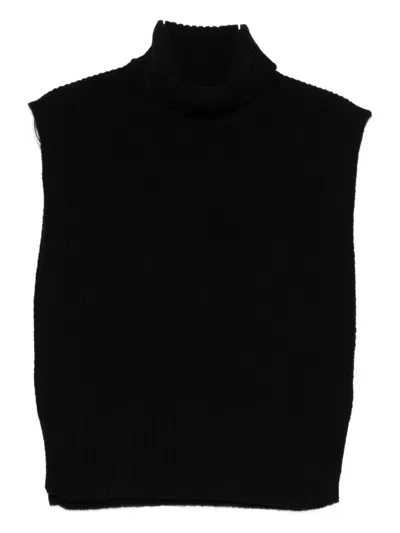 Davantino Turtleneck Sleeveless Wool Sweater In Black