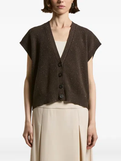 Peserico Speckled-effect Short-sleeves Cardigan In Brown