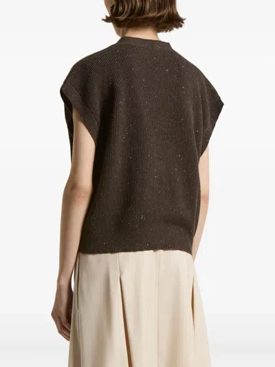 Peserico Speckled-effect Short-sleeves Cardigan In Brown