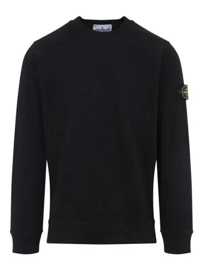 Stone Island Cotton Sweatshirt With Removable Logo Patch In Black