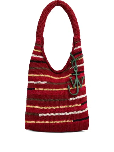 Jw Anderson Striped Knitted Shoulder Bag In Red