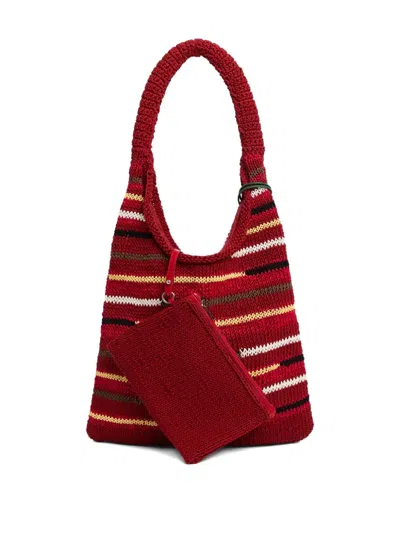 Jw Anderson Striped Knitted Shoulder Bag In Red