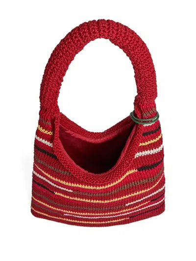 Jw Anderson Striped Knitted Shoulder Bag In Red