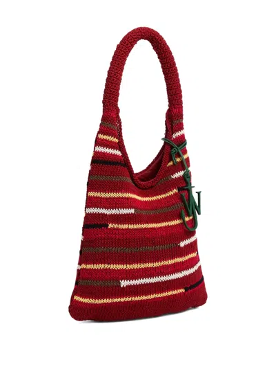 Jw Anderson Striped Knitted Shoulder Bag In Red