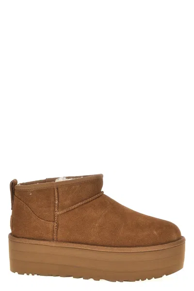 Ugg Biscuit Suede Classic Ultra Mini Platform Ankle Boots In Brown