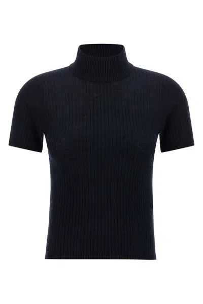 Max Mara Short-sleeved Wool Turtleneck Top In Blue