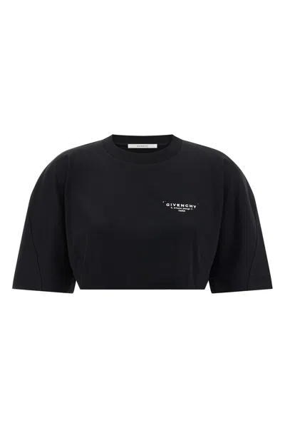 Givenchy Cropped Cotton T-shirt Stamp Print In Black