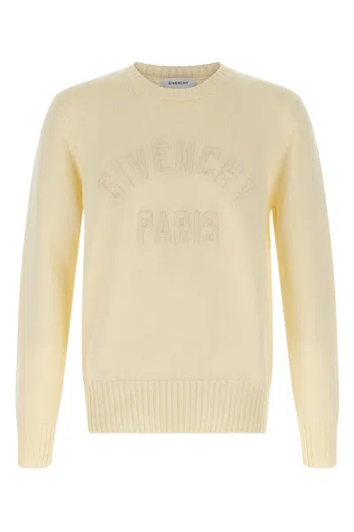 Givenchy Mens Ecru Brand-embroidery Crewneck Cotton Jumper In White