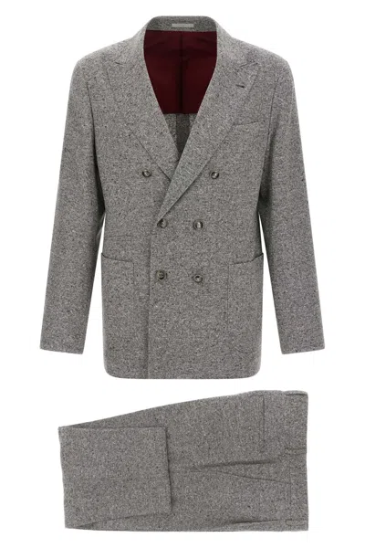 Brunello Cucinelli Tailored Suit Set Double-breasted Jacket In Gray