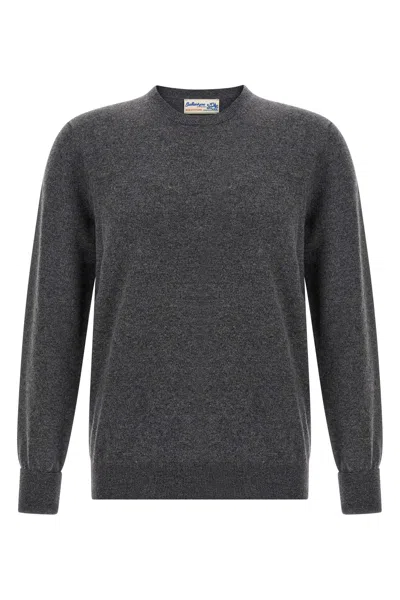 Ballantyne Ribbed Hem Cashmere Sweater With Long Cuffed Sleeves In Gray