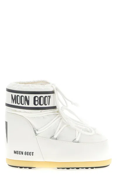 Moon Boot Icon Low Nylon White Snow Boots In Animal Print