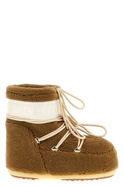 Moon Boot Camel Eco Fur Icon Low Ankle Boots In Brown