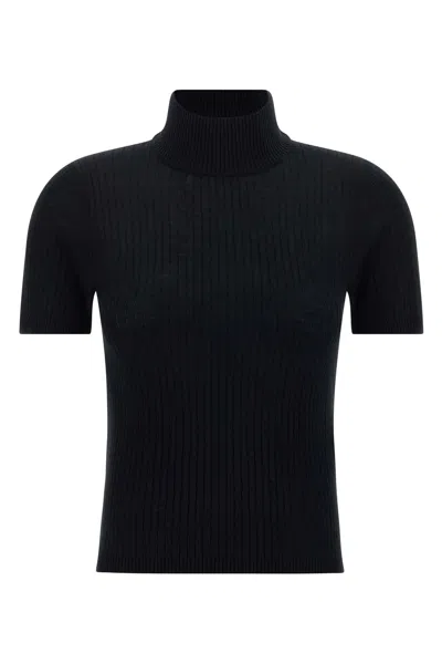 Max Mara Short-sleeved Wool Turtleneck Top In Black