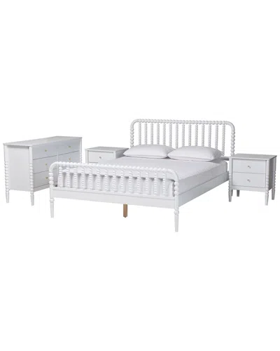 Baxton Studio Lucera Mid-century 4pc Bobbin Bedroom Set In White