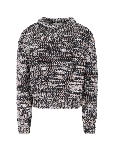 Lemaire Wool-blend Melange Sweater In Blue