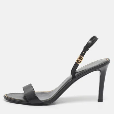 Pre-owned Tory Burch Black Leather Double T Slingback Sandals Size 38.5