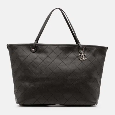 Pre-owned Chanel Black Xl Quilted Caviar Shopping Fever Tote