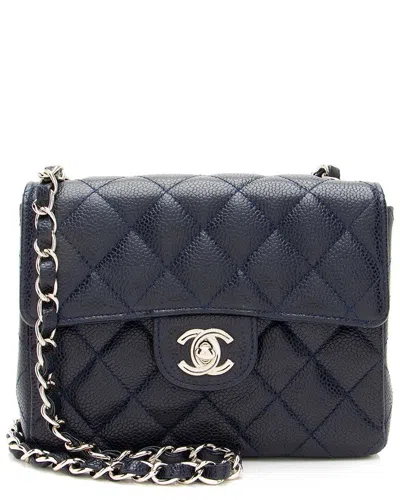 Pre-owned Chanel Blue Leather Classic Square Mini Flap Bag (authentic Pre-loved)