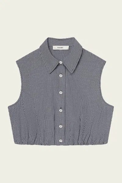 Frame The Check Top In Navy Multi In Blue