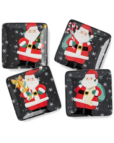 Certified International Christmas Whimsy Santa Canape Plates, Set Of 4 In Black