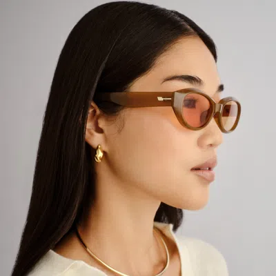 Le Specs Le Bijou 55mm Oval Sunglasses In Brown