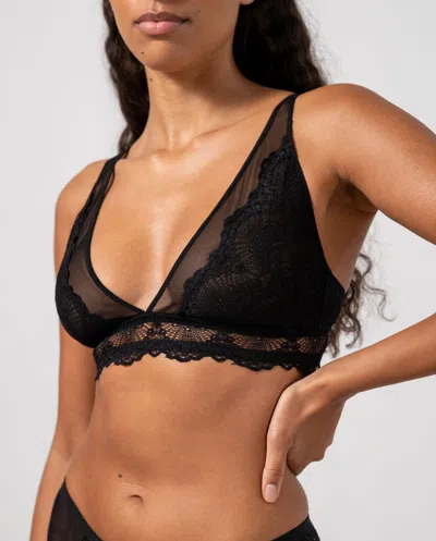 Understatement Lace Plunge Bralette Black In Black
