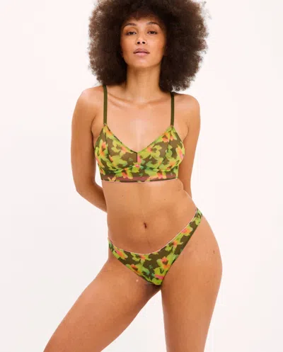 Understatement Mesh Balconette Olive Abstract Floral In Green