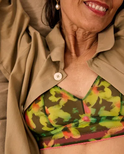 Understatement Mesh Balconette Olive Abstract Floral In Green