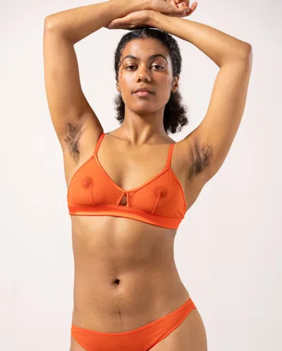 Understatement Mesh Cut-out Triangle Bralette Fiery Red In Red