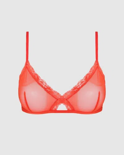 Understatement Mesh Lace Cut-out Triangle Bralette Fiery Red In Red