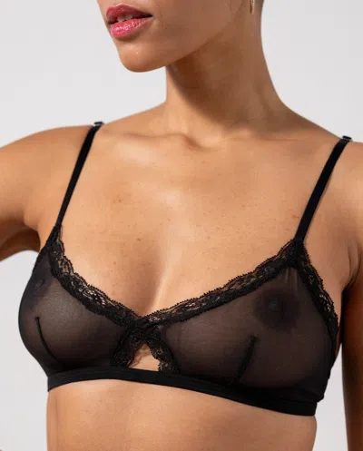 Understatement Mesh Lace Cut-out Triangle Bralette Black In Black