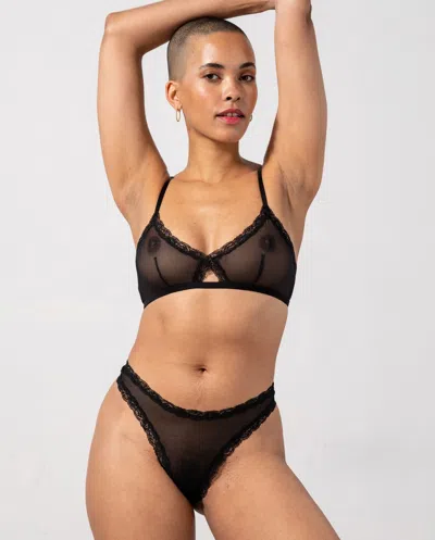 Understatement Mesh Lace Cut-out Triangle Bralette Black In Black