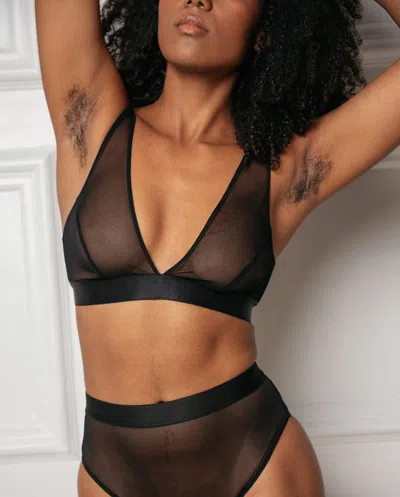 Understatement Mesh Plunge Bralette Black In Black