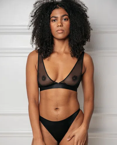 Understatement Mesh Plunge Bralette Black In Black