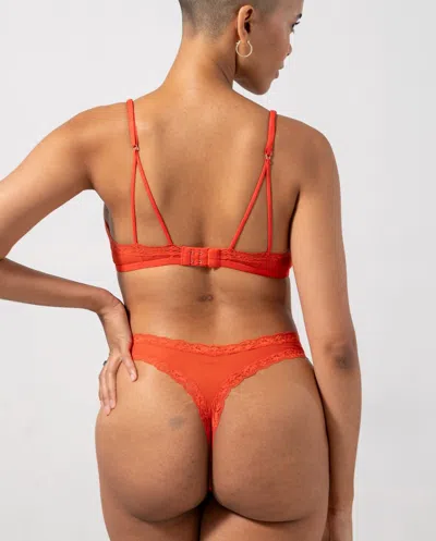 Understatement Mesh Lace Trim Thong Fiery Red In Red