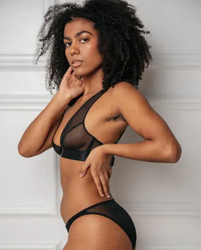 Understatement Mesh Plunge Bralette Black In Black